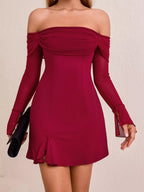 Off-shoulder Long Sleeve Mini Dress (4)