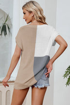 Block V-neck Short Sleeve Knit Top (12)