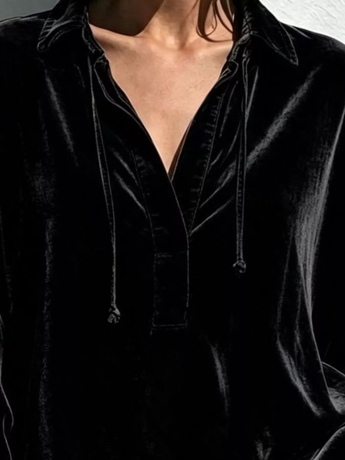 Oversized Velvet Drawstring Blouse (4)