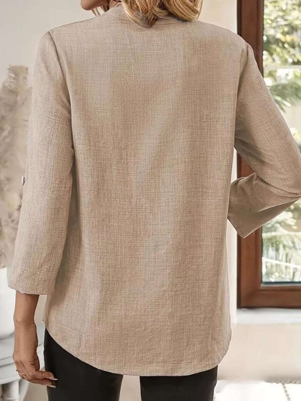 Roll-up Sleeve Notched Blouse (11)