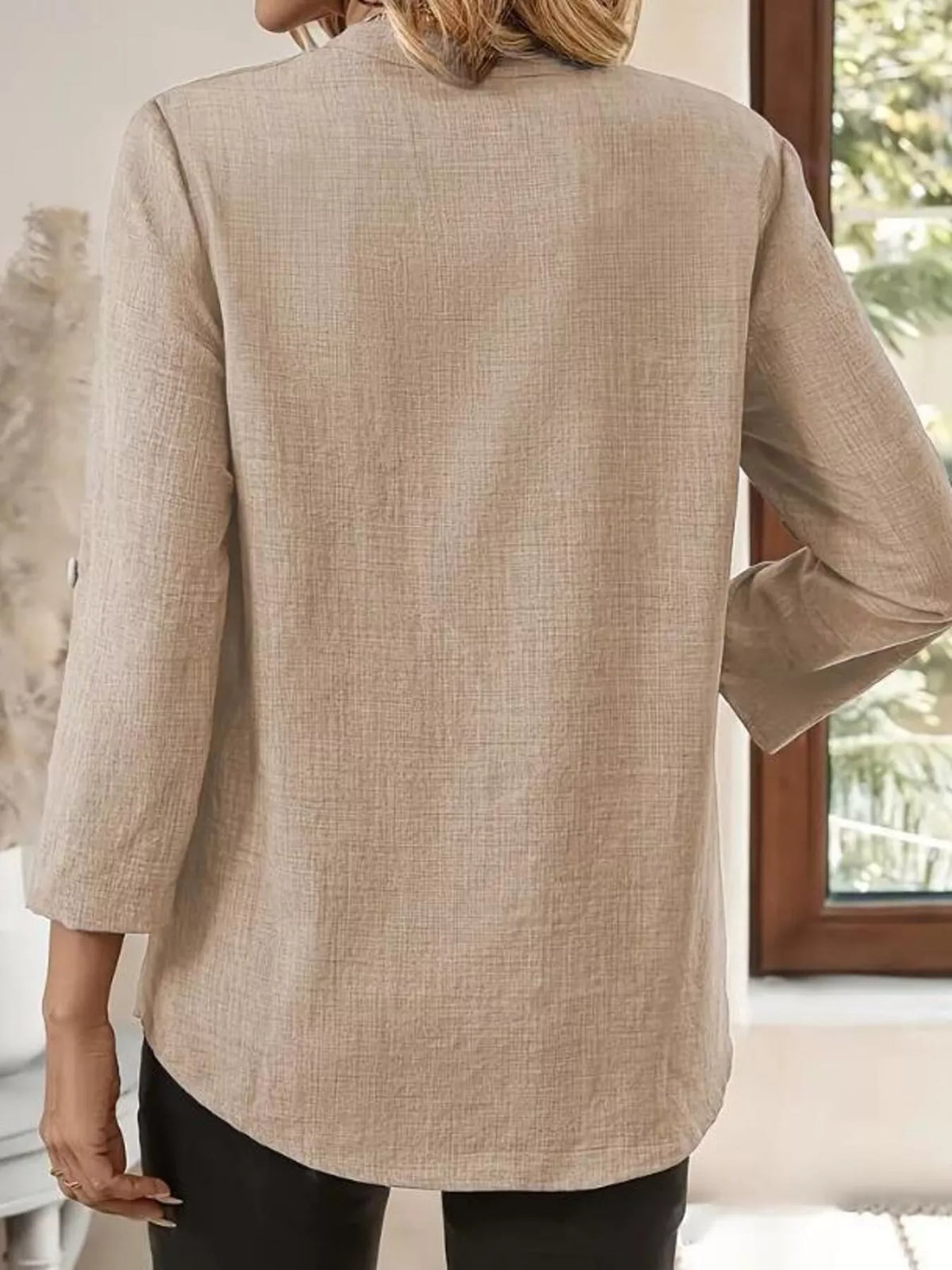 Roll-up Sleeve Notched Blouse (11)