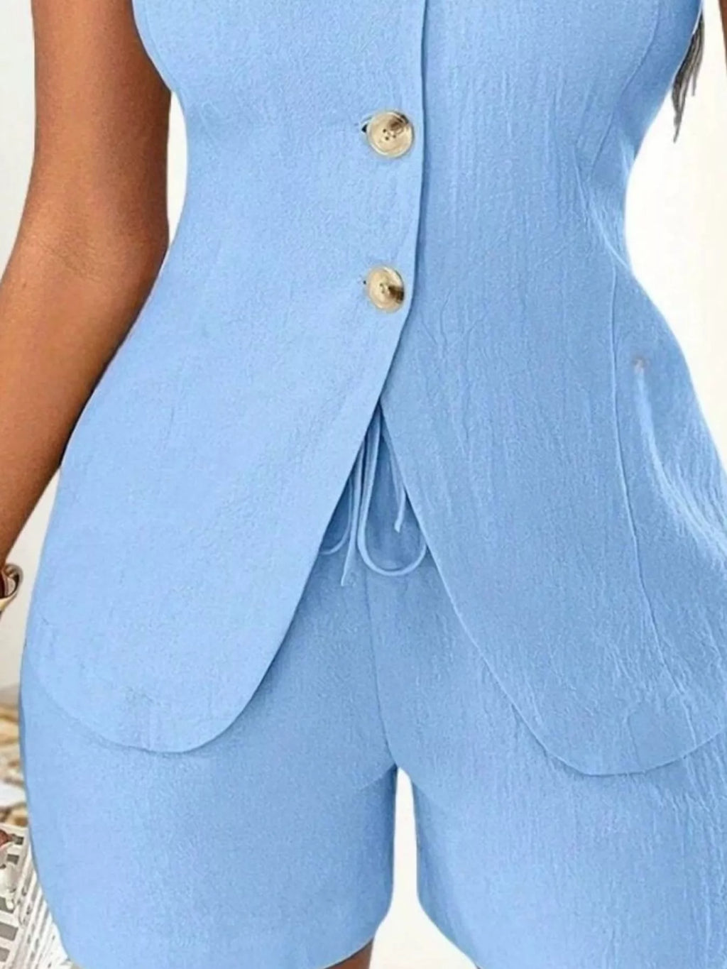 Sleeveless Button-down Vest Shorts Set (18)
