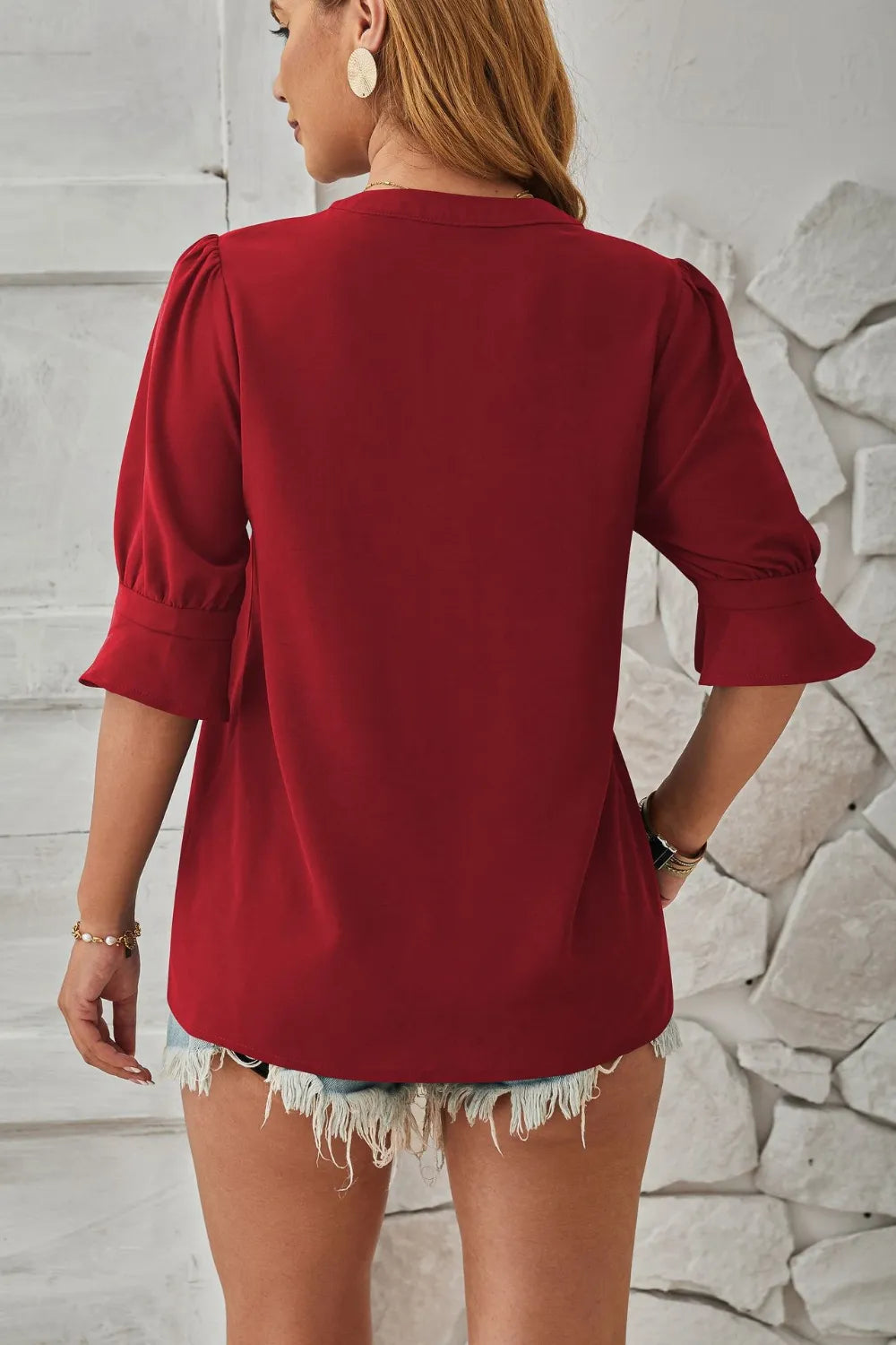 Notched Half Sleeve Blouse (8)