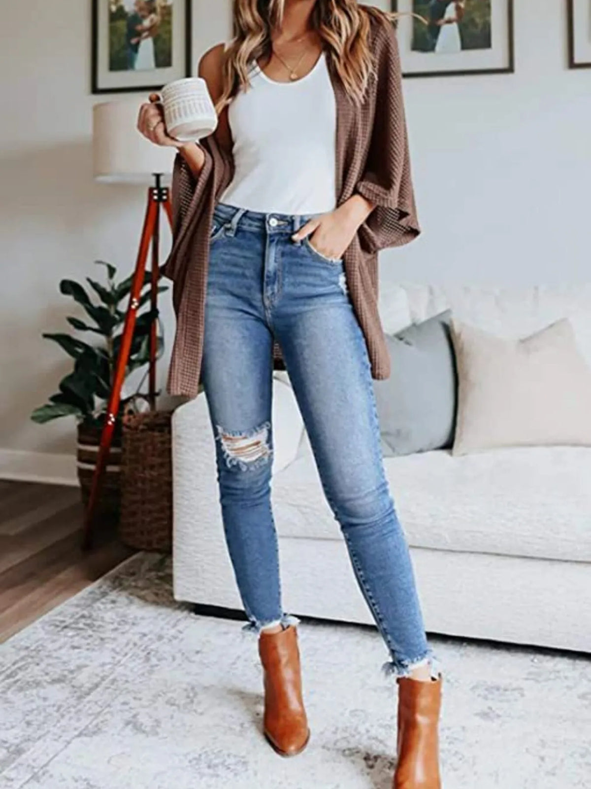 Full Size Open Front Waffle Knit Cardigan Plus (13)