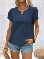Notched Short Sleeve Blouse (10)