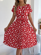Heart Print Short Sleeve Tie Waist Dress (11)