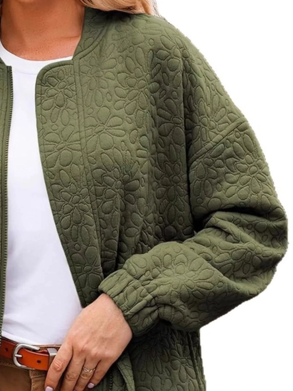 Full Size Floral Quilted Zip Up Jacket Plus (5)