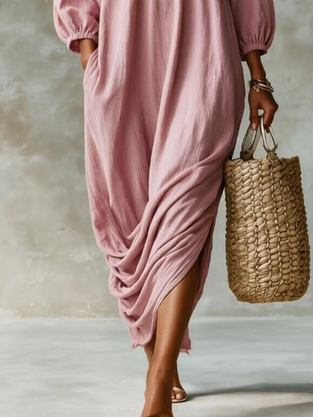 Ruffled Boat Neck Ruched Midi Dress (3)