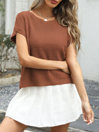 Round Neck Waffle Knit Top (13)