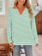 Striped Johnny Collar Long Sleeve T-shirt (35)