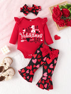 Children's Ruffled Bodysuit Pants Set Headband