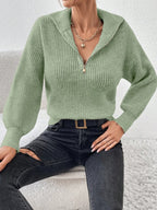 Half Zip Dropped Shoulder Sweater (13)