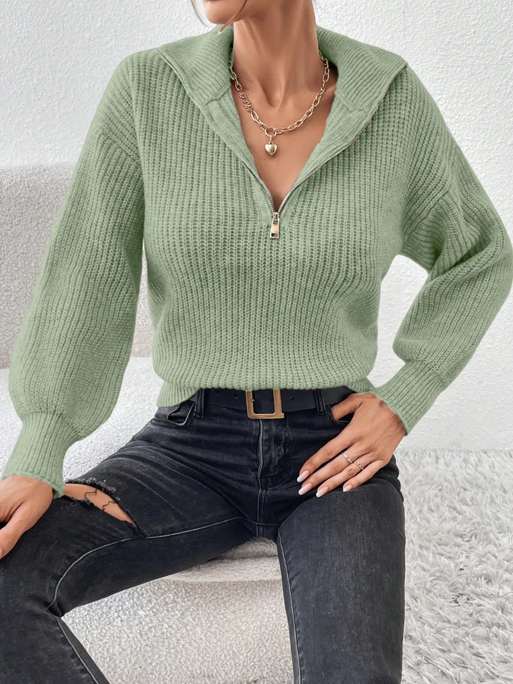 Half Zip Dropped Shoulder Sweater (13)