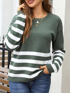 Striped Trim Crew Neck Sweater (9)