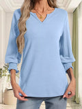 Full Size Notched 3/4 Sleeve Top Plus