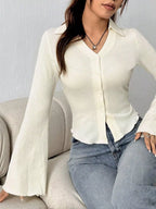 Button Up Flare Sleeve Shirt (2)