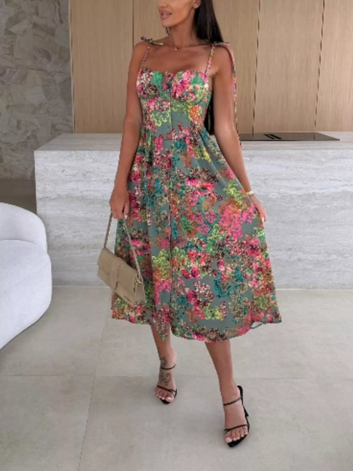 Printed Tie-strap Midi Dress (10)