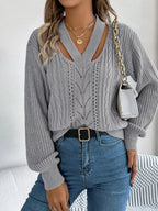 Cutout V-neck Long Sleeve Sweater (11)