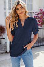 Eyelet Notched Puff Sleeve T-shirt (4)
