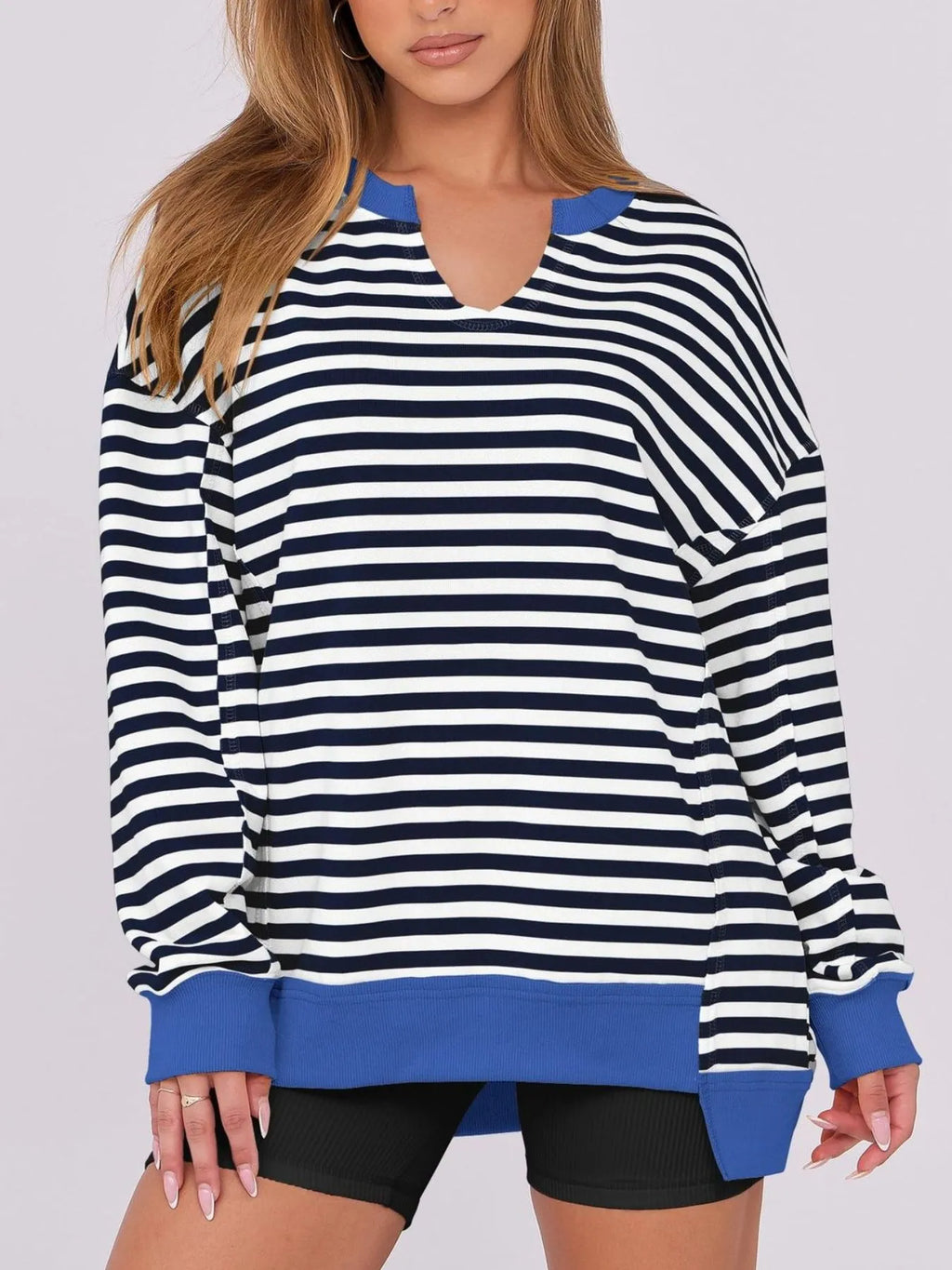 Notched Long Sleeve Oversized Sweatshirt (7)