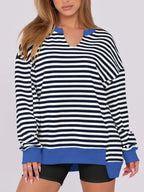 Notched Long Sleeve Oversized Sweatshirt (7)
