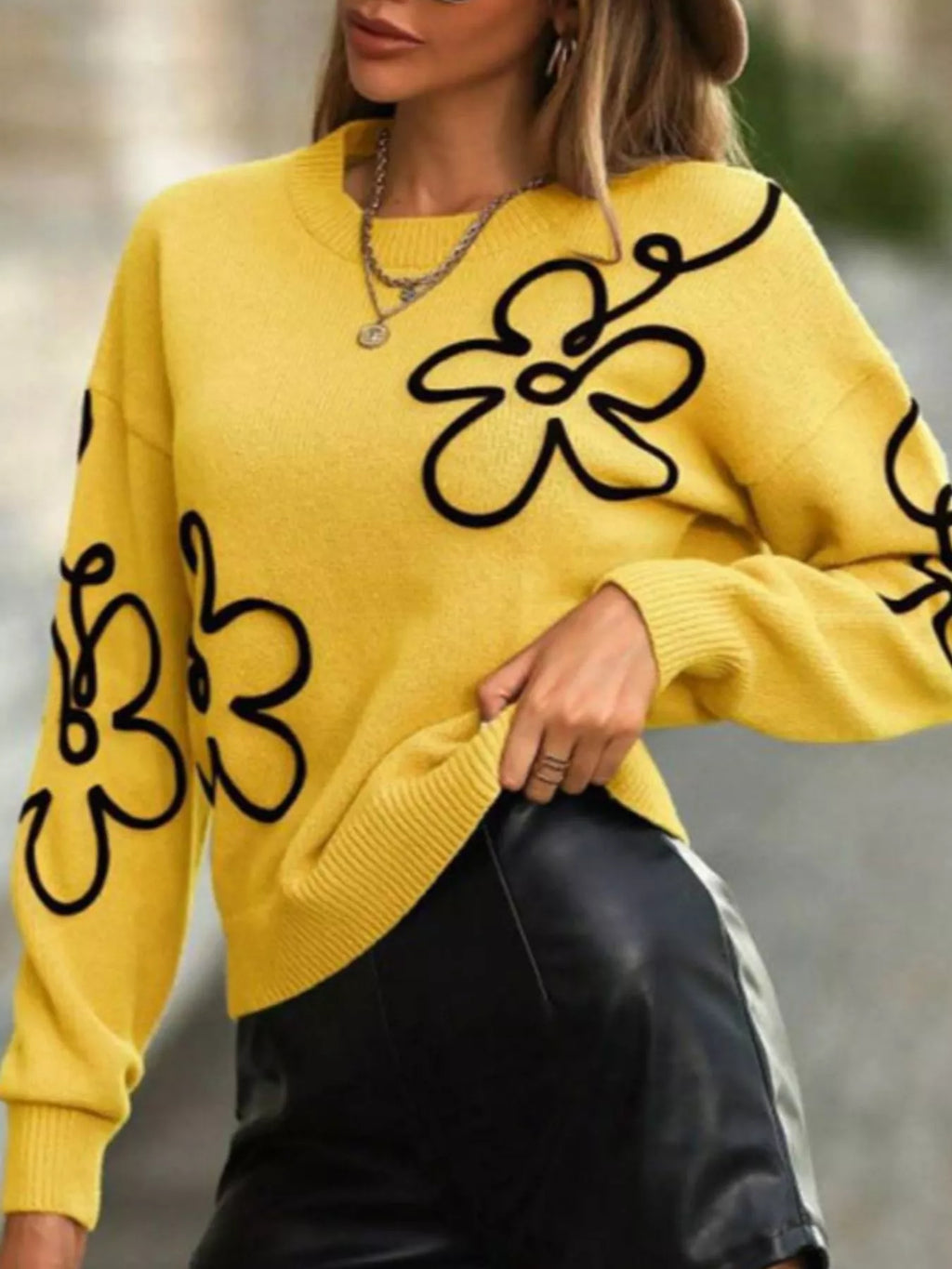 Flower Dropped Shoulder Sweater (16)