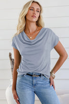 Cowl Neck Short Sleeve T-shirt (22)