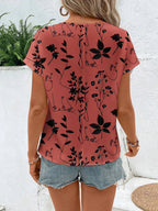 Printed Round Neck Short Sleeve Blouse (9)