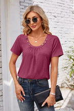 Decorative Button Scoop Neck T-shirt (30)