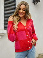 Plaid V-neck Dropped Shoulder Cardigan (5)