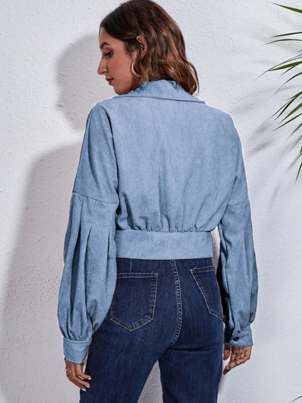 Button Down Collared Neck Cropped Jacket (3)