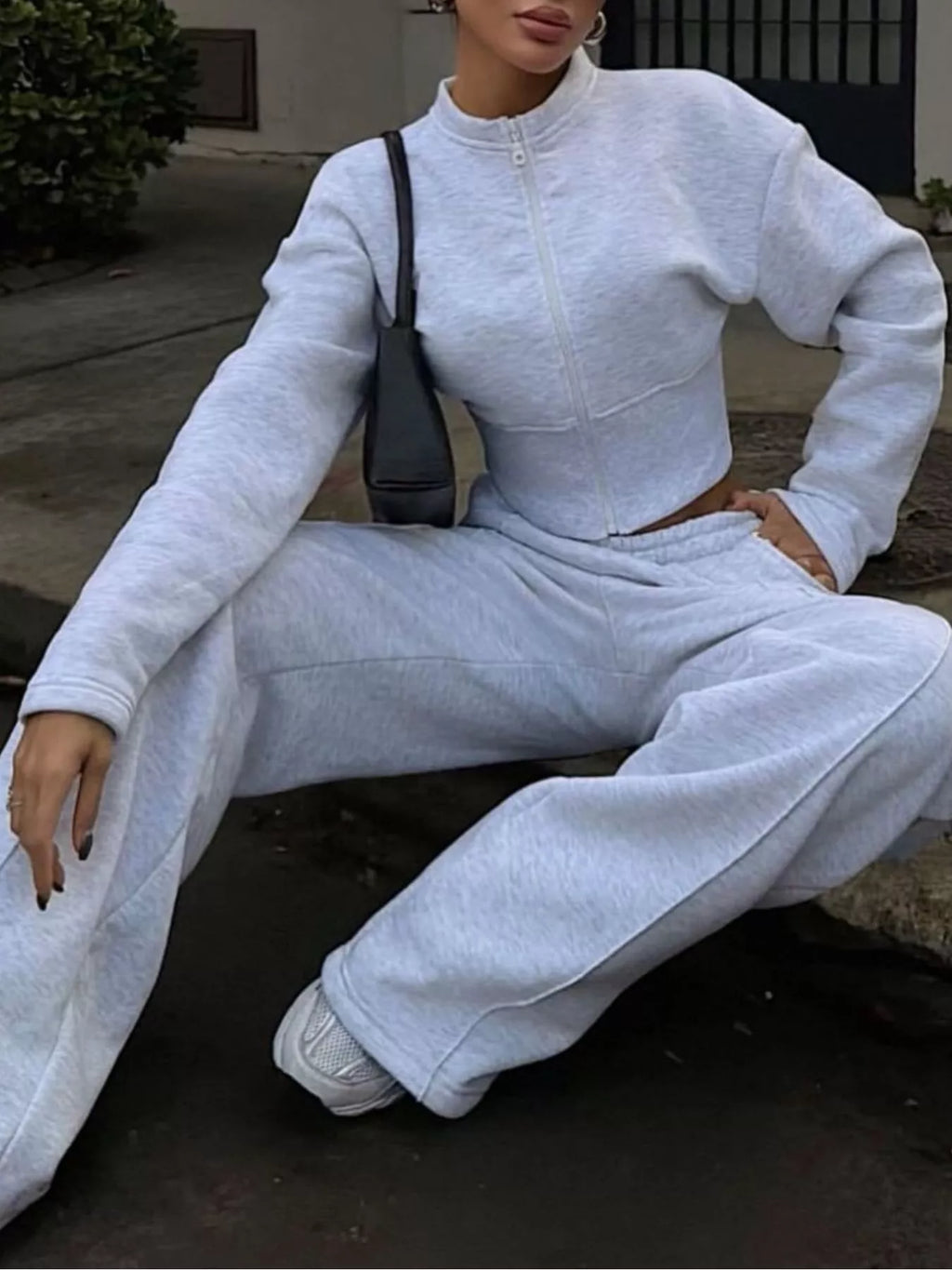 Zip-up Crop Jacket Wide-leg Pants Set (19)