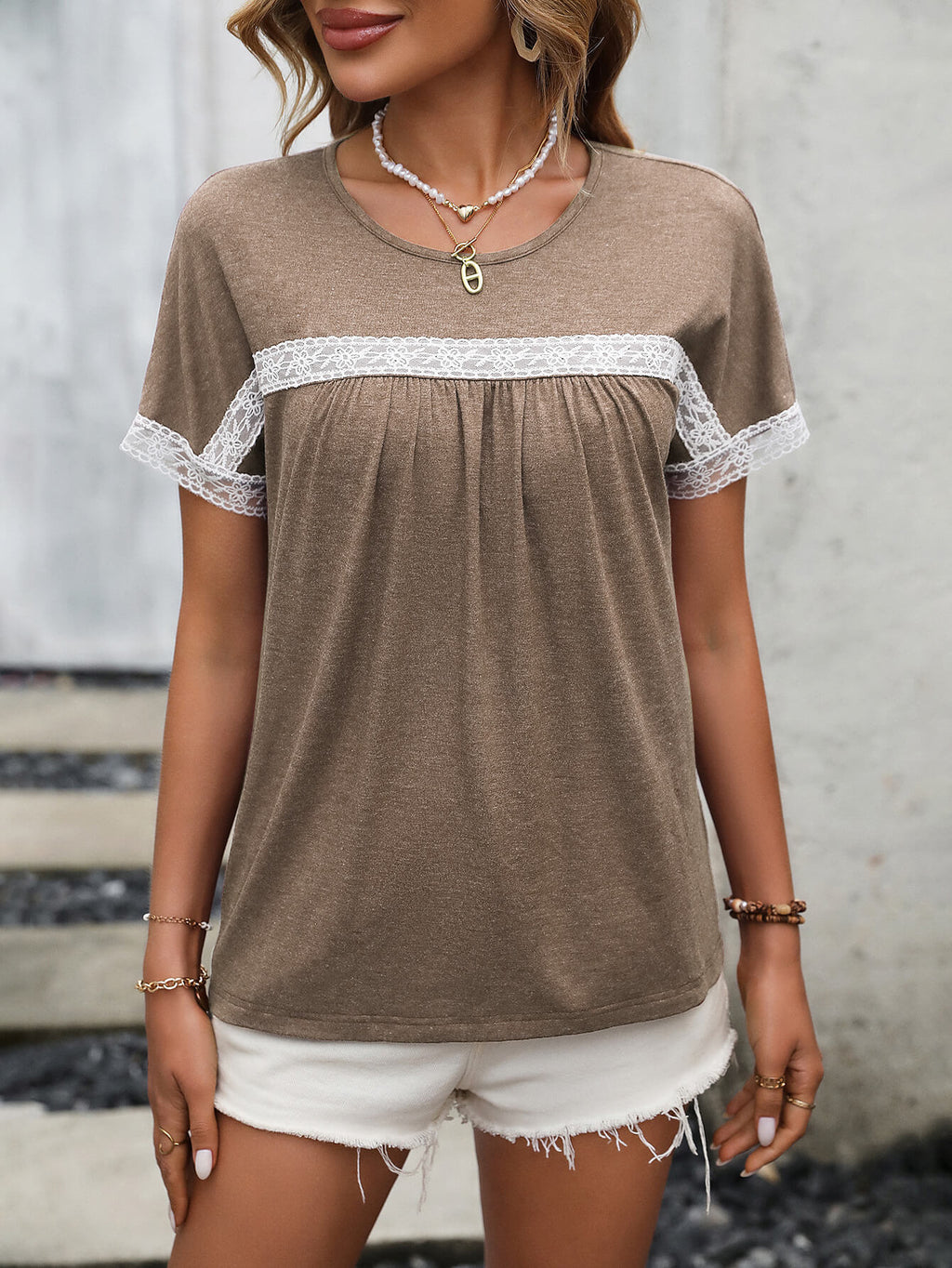 Contrast Round Neck Short Sleeve Tee (13)