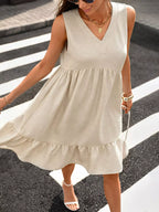 Sleeveless V-neck Ruffle Hem Casual Dress (4)