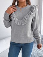 Ruffled Round Neck Long Sleeve Sweater (3)