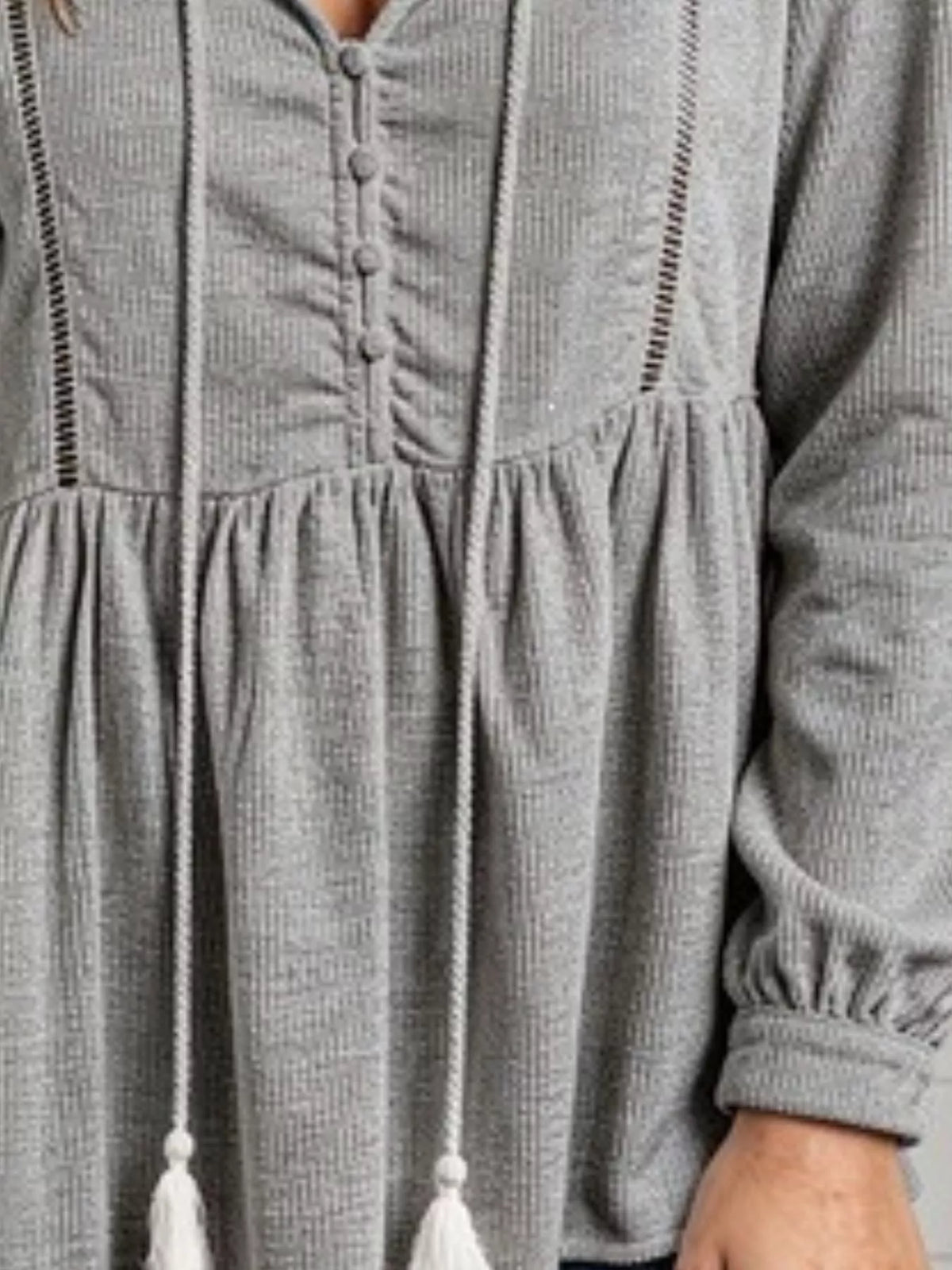 Tassel Drawstring Long Sleeve Peplum Top (3)