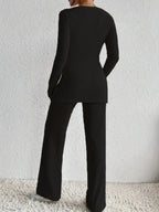 Surplice Long Sleeve Top Pants Set (8)