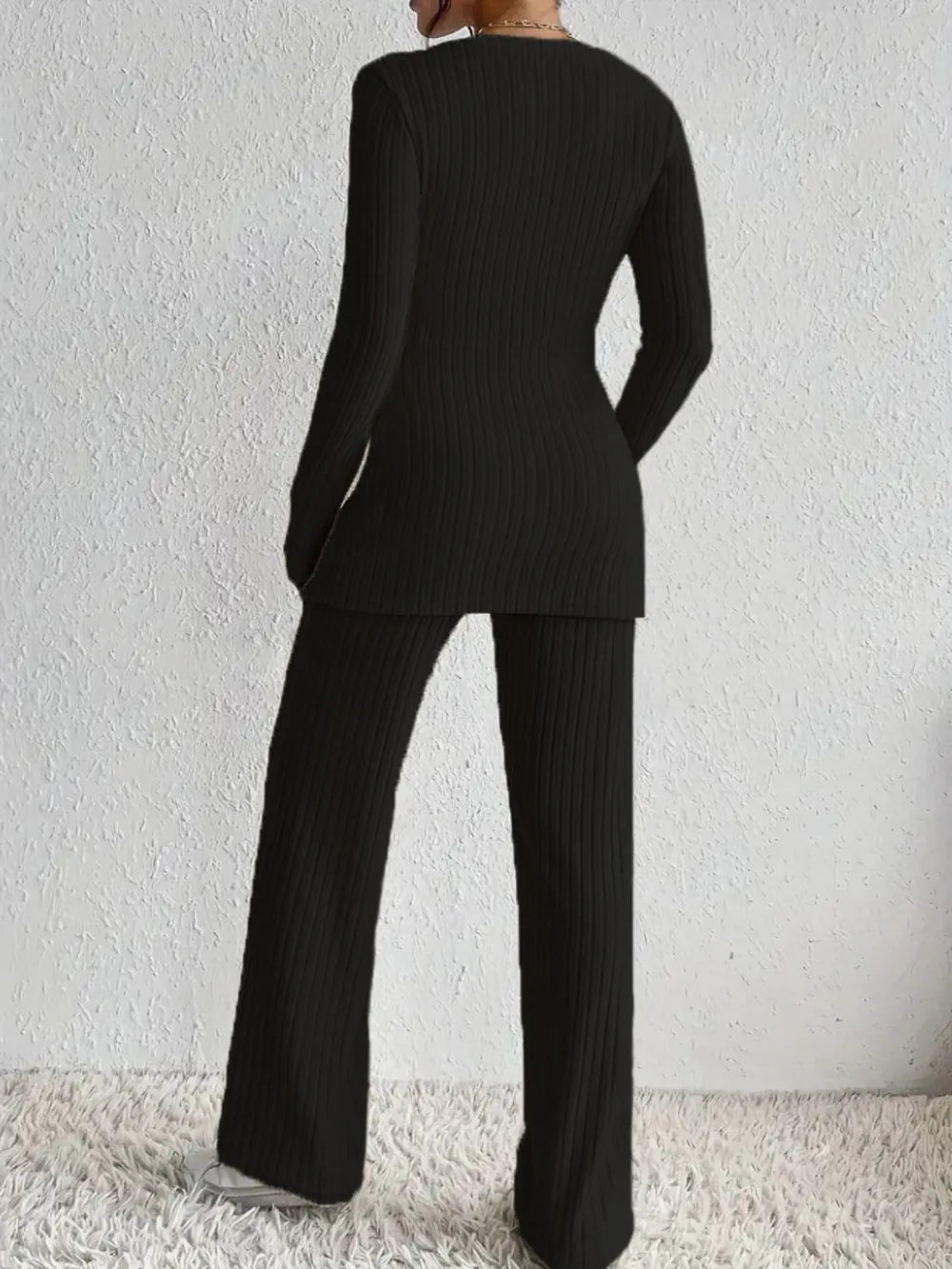 Surplice Long Sleeve Top Pants Set (8)