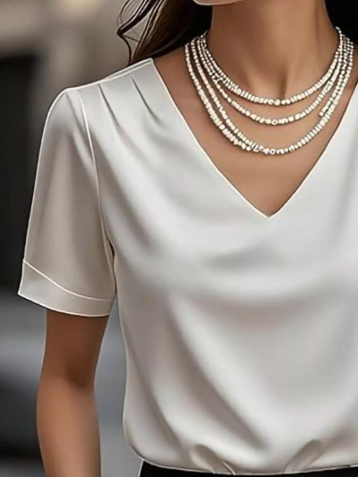 Elegant V-neck Short Sleeve Ruched Top (3)