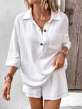 Button Detail Top Shorts Set
