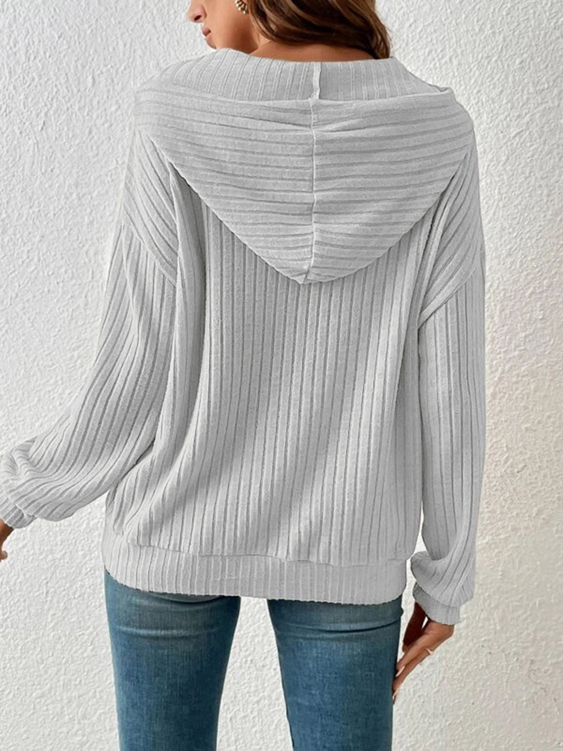 Ribbed Dropped Shoulder Drawstring Hoodie (11)