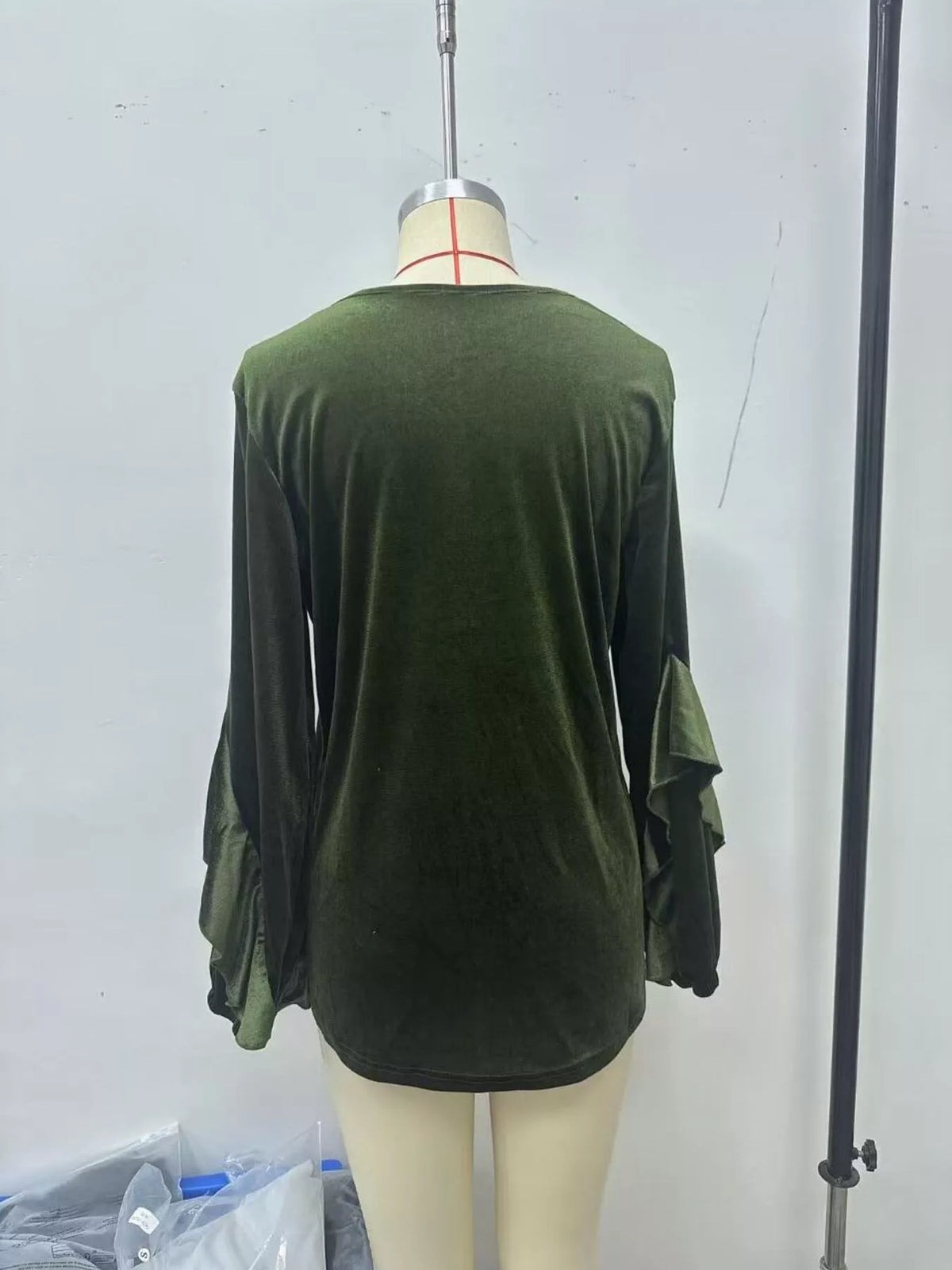 Velvet Round Neck Ruffle Sleeve Top (3)