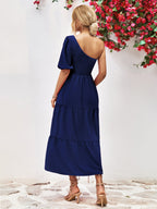 Smocked One-shoulder Midi Dress (18)
