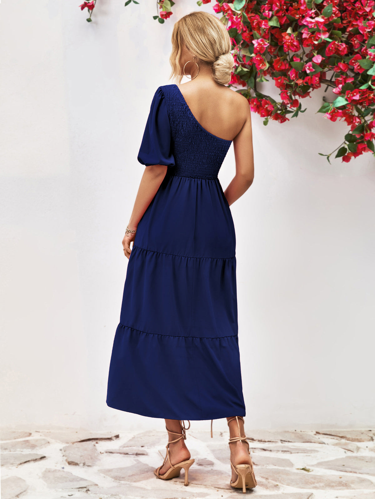 Smocked One-shoulder Midi Dress (18)