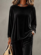 Full Size Velvet Long Sleeve Top Pants Set Plus (8)