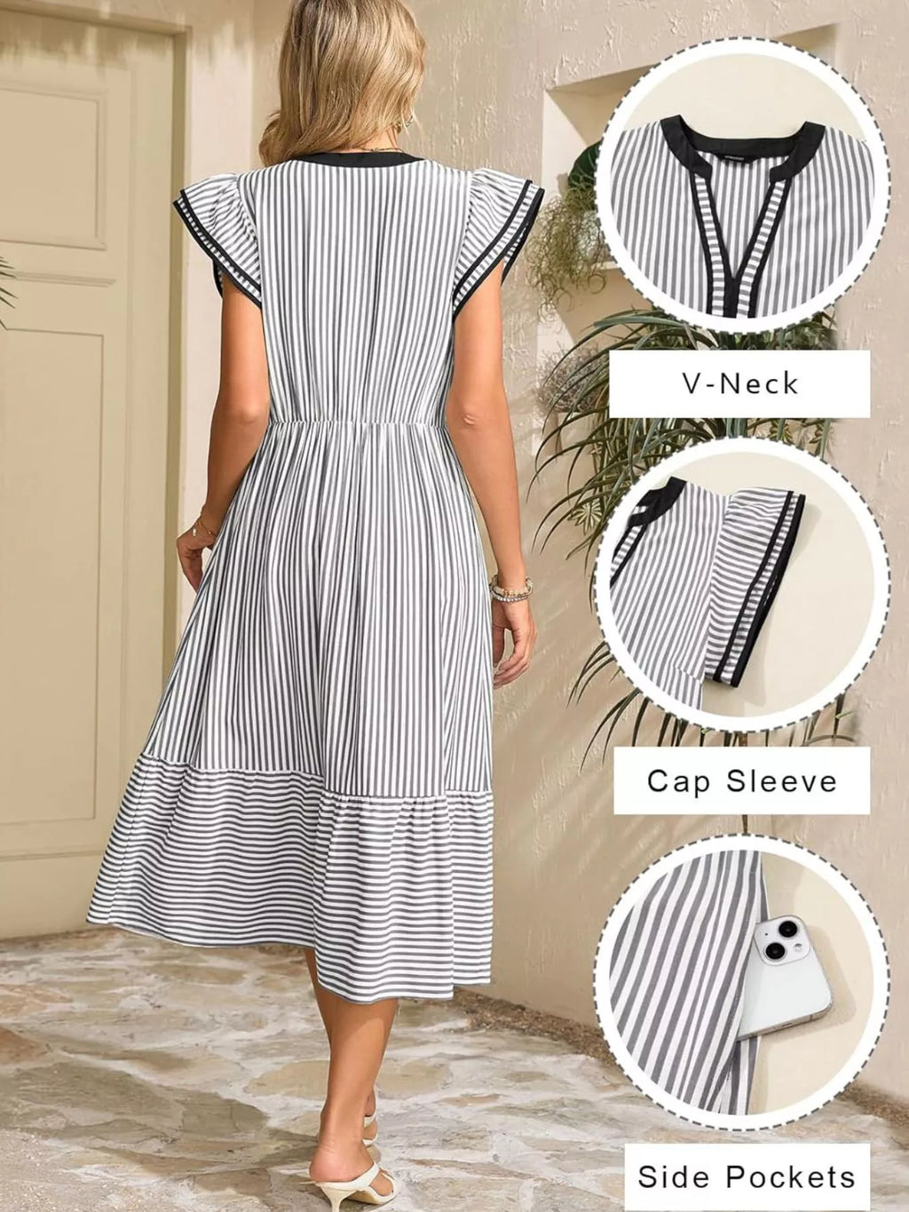 Striped Ruffle Sleeve Midi Dress (9)