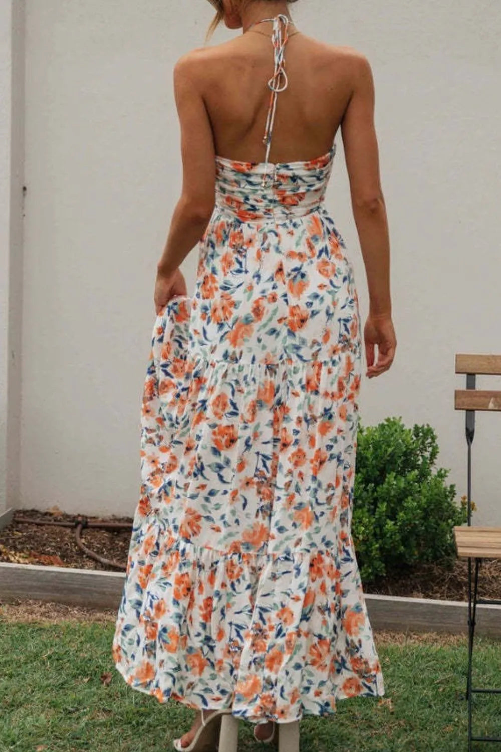 Floral Halter Neck Tiered Maxi Dress (7)