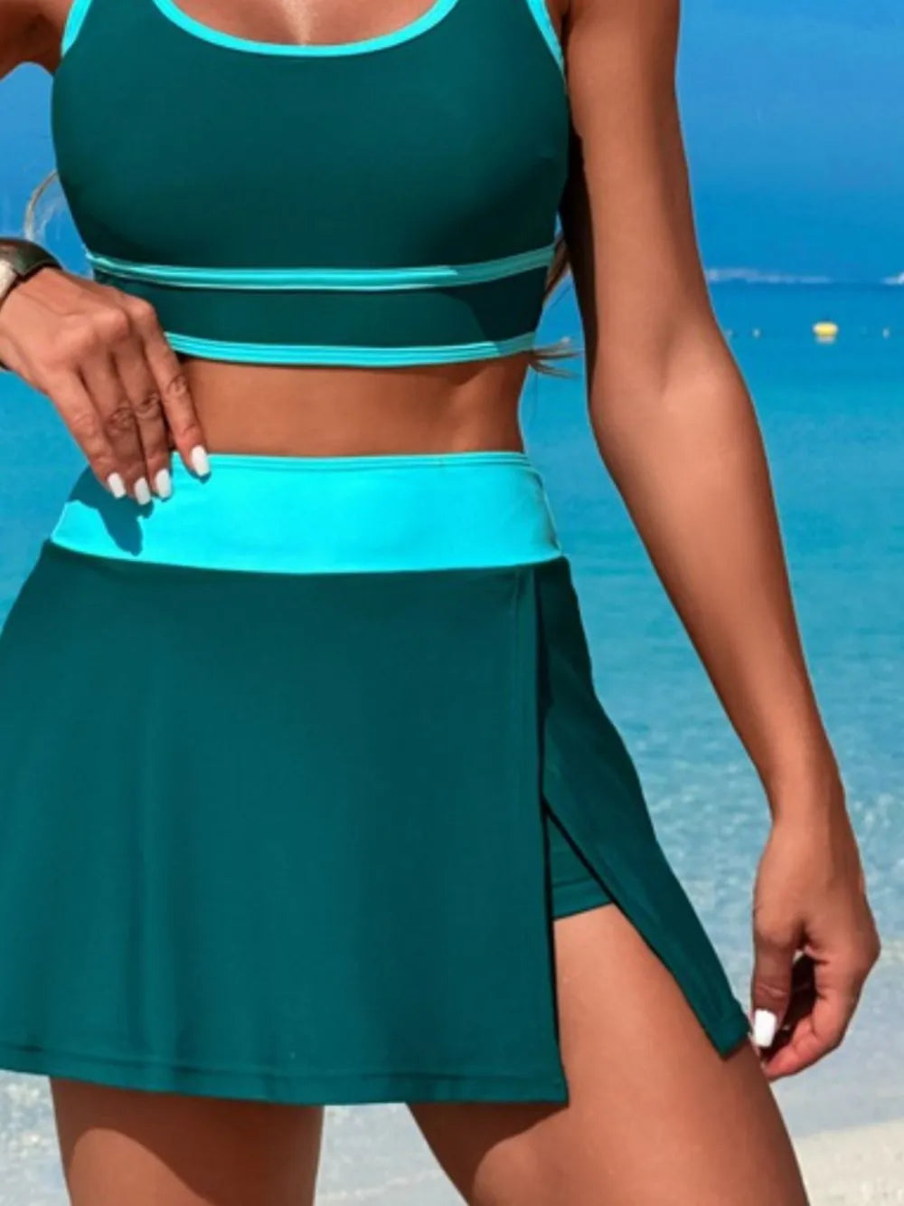 Scoop Neck Top Skort Swim Set (12)