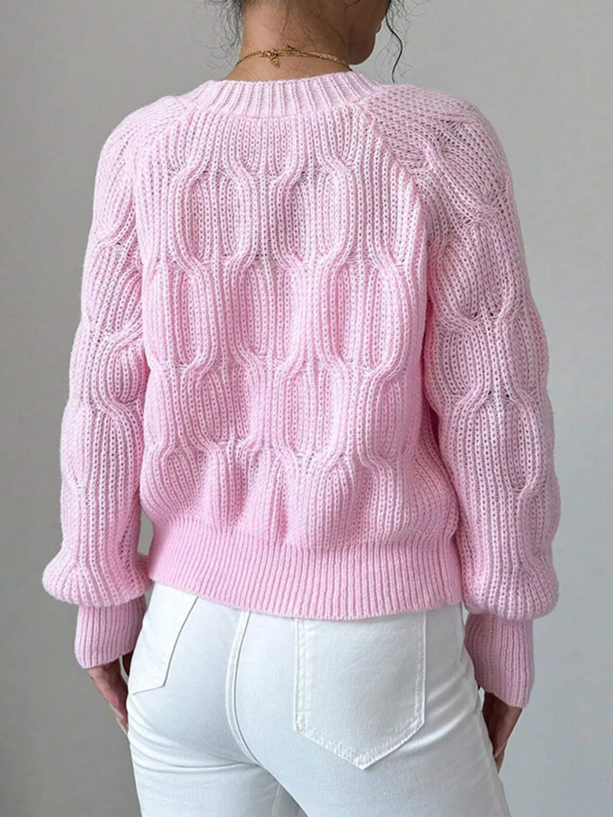 Bow Cable Knit V-neck Cardigan (4)