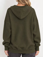 Full Size Snap Button Placket Dropped Shoulder Hoodie Plus (43)